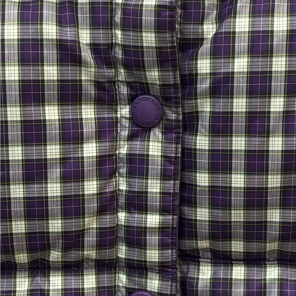 Lands' End Purple Plaid Puffer Vest-80% down, 20% feather fill-cabin core - Picture 4 of 7